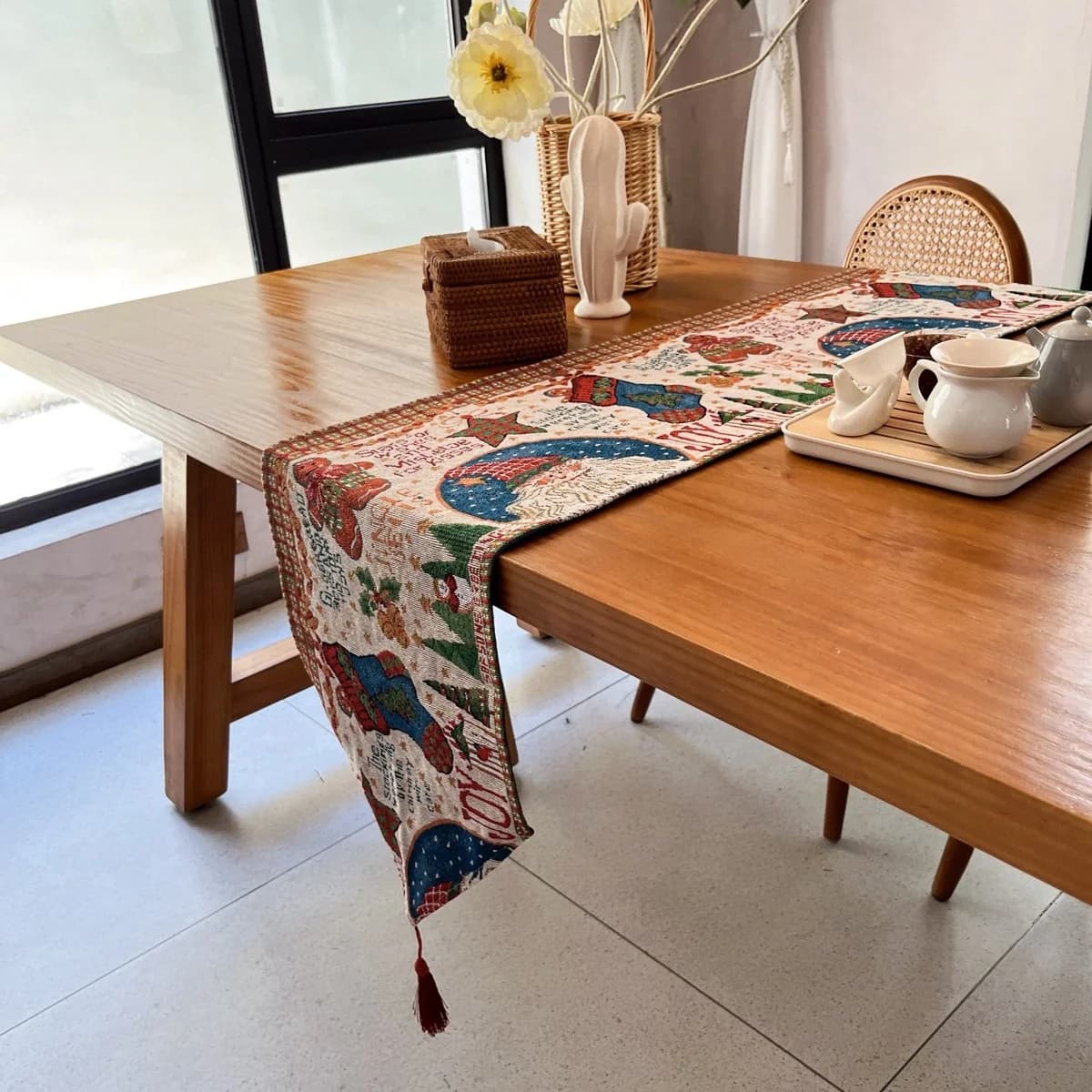 Christmas Table Runner Cotton Blend Holiday Decor for Dining Table