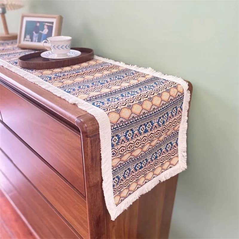 Moroccan Style Table Runner Geometric Abstract Pattern for Dining Decor
