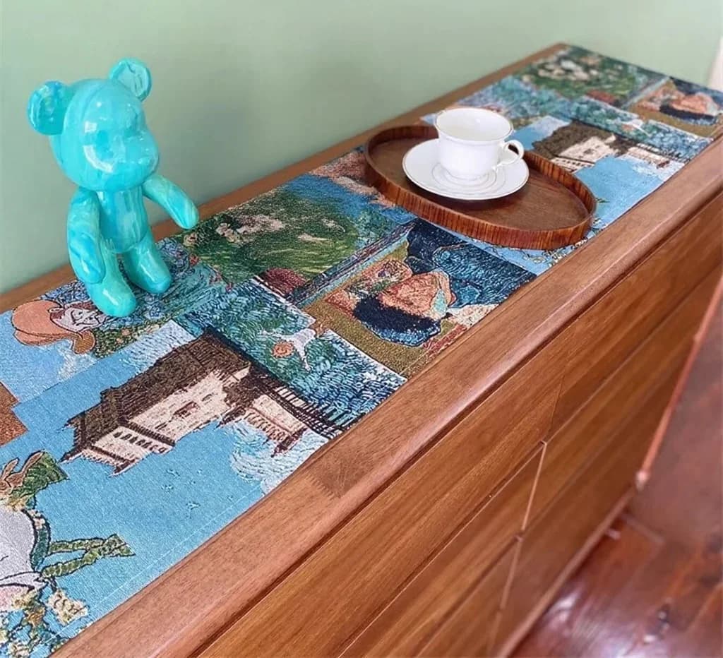 Van Gogh Style Table Runner Cotton Linen Blend Decorative Cloth
