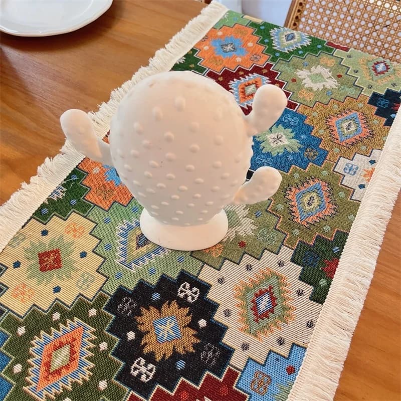 Bohemian Table Runner Geometric Pattern Cotton Polyester Blend Home Decor