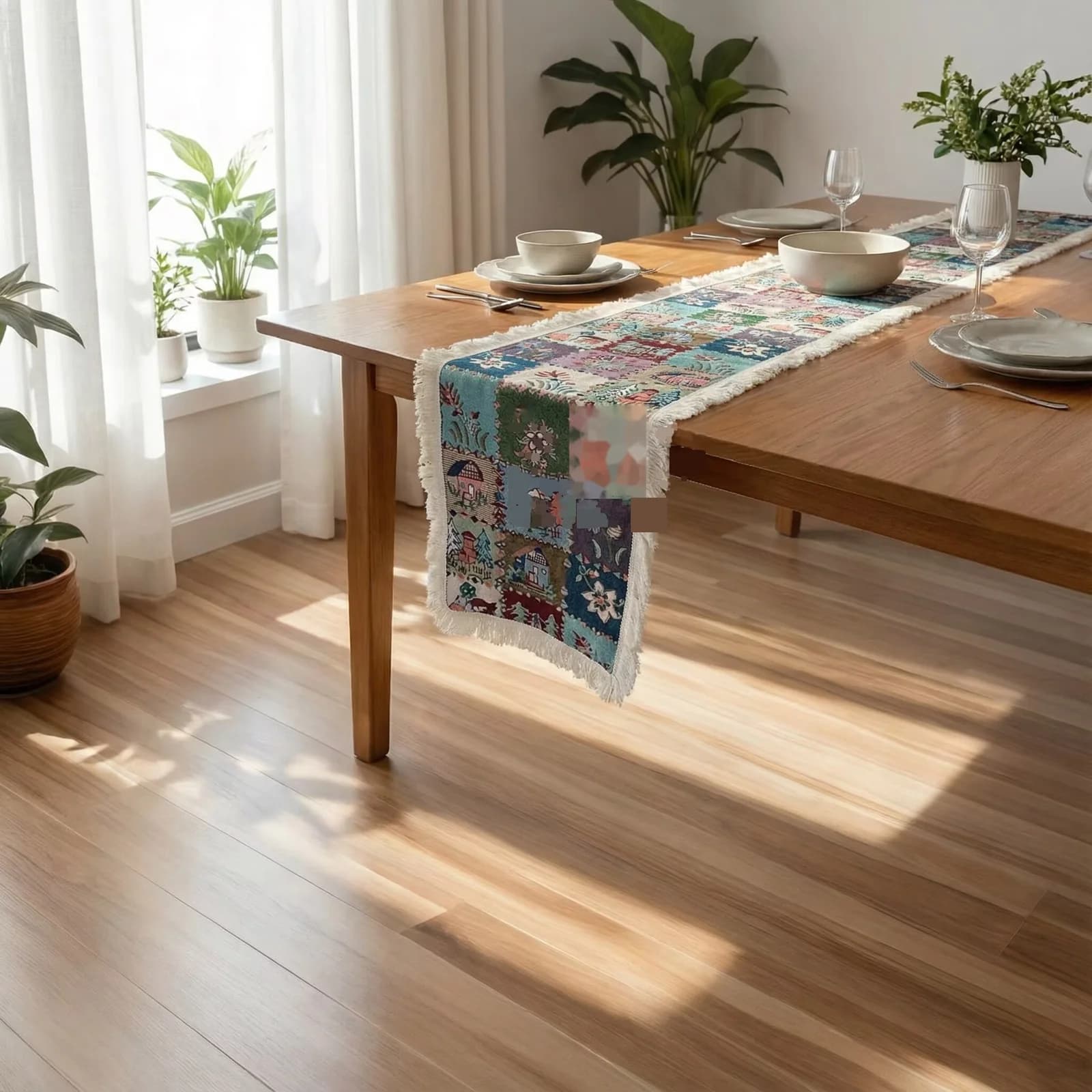 American Country Style Table Runner Floral Plant Print Cotton Blend