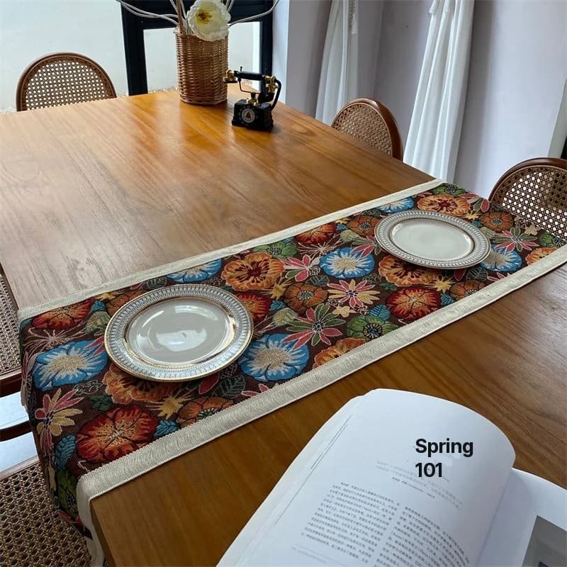 Bohemian Table Runner Cotton Blend Floral Print Decorative Cloth