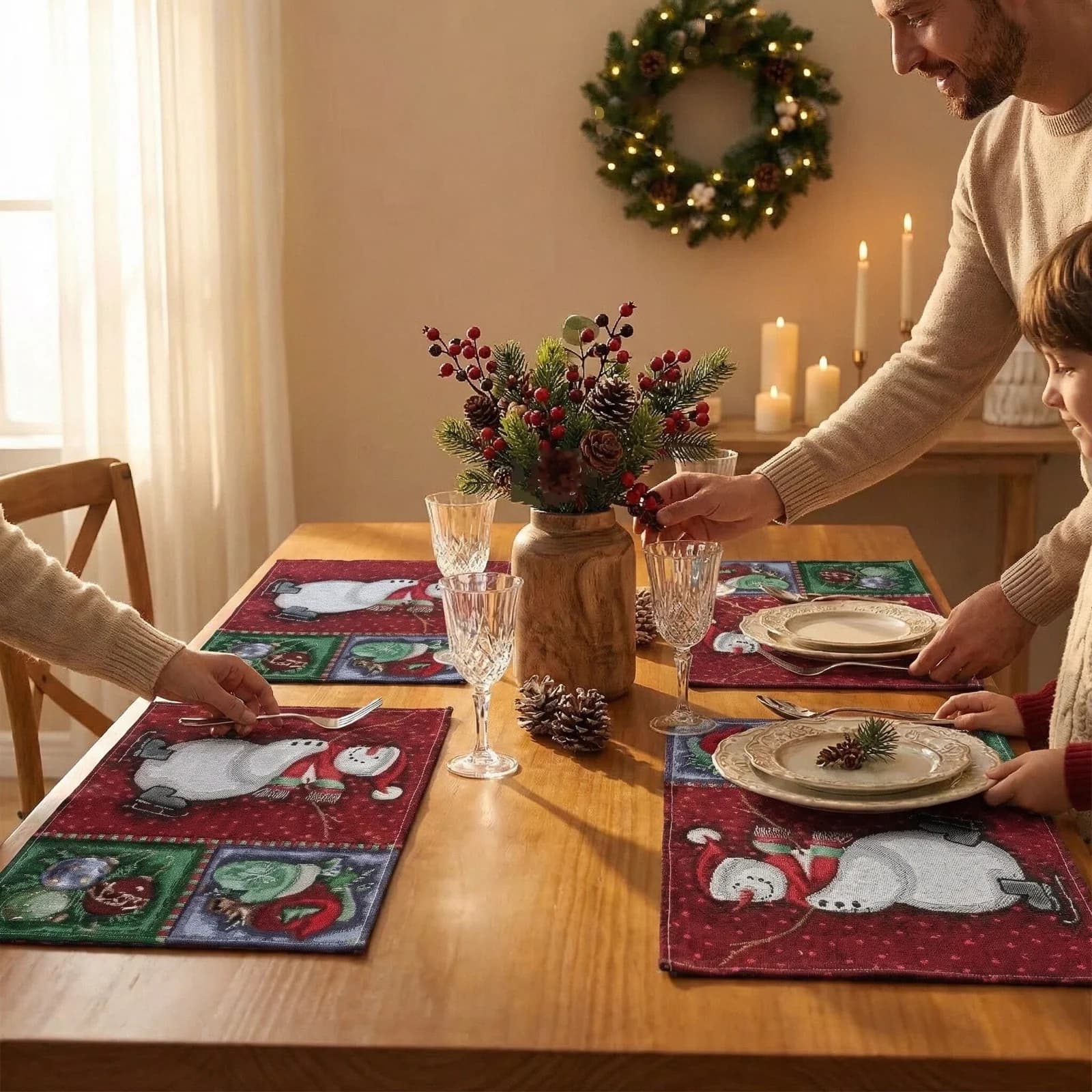 Christmas Table Runner Cotton Linen Blend Holiday Decor for Dining