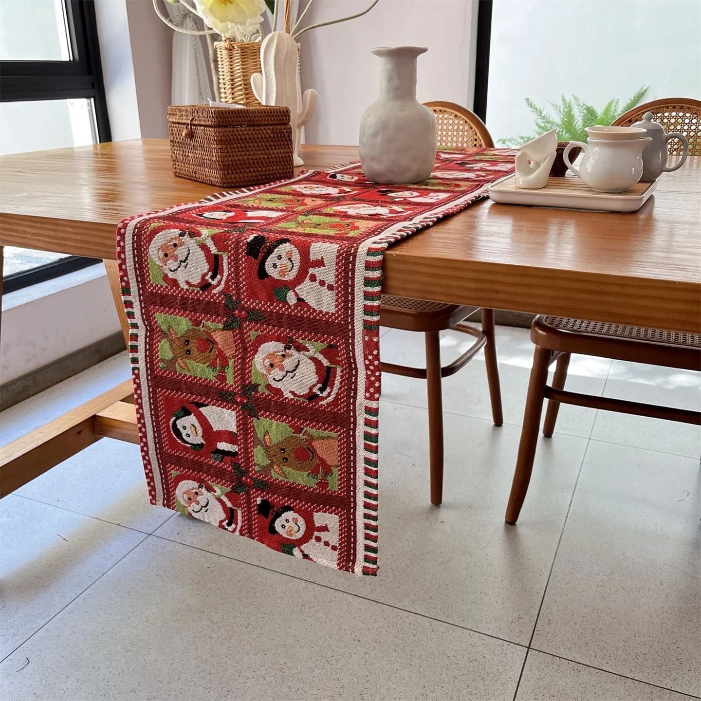 Christmas Table Runner Festive Holiday Party Decor for Dining Table