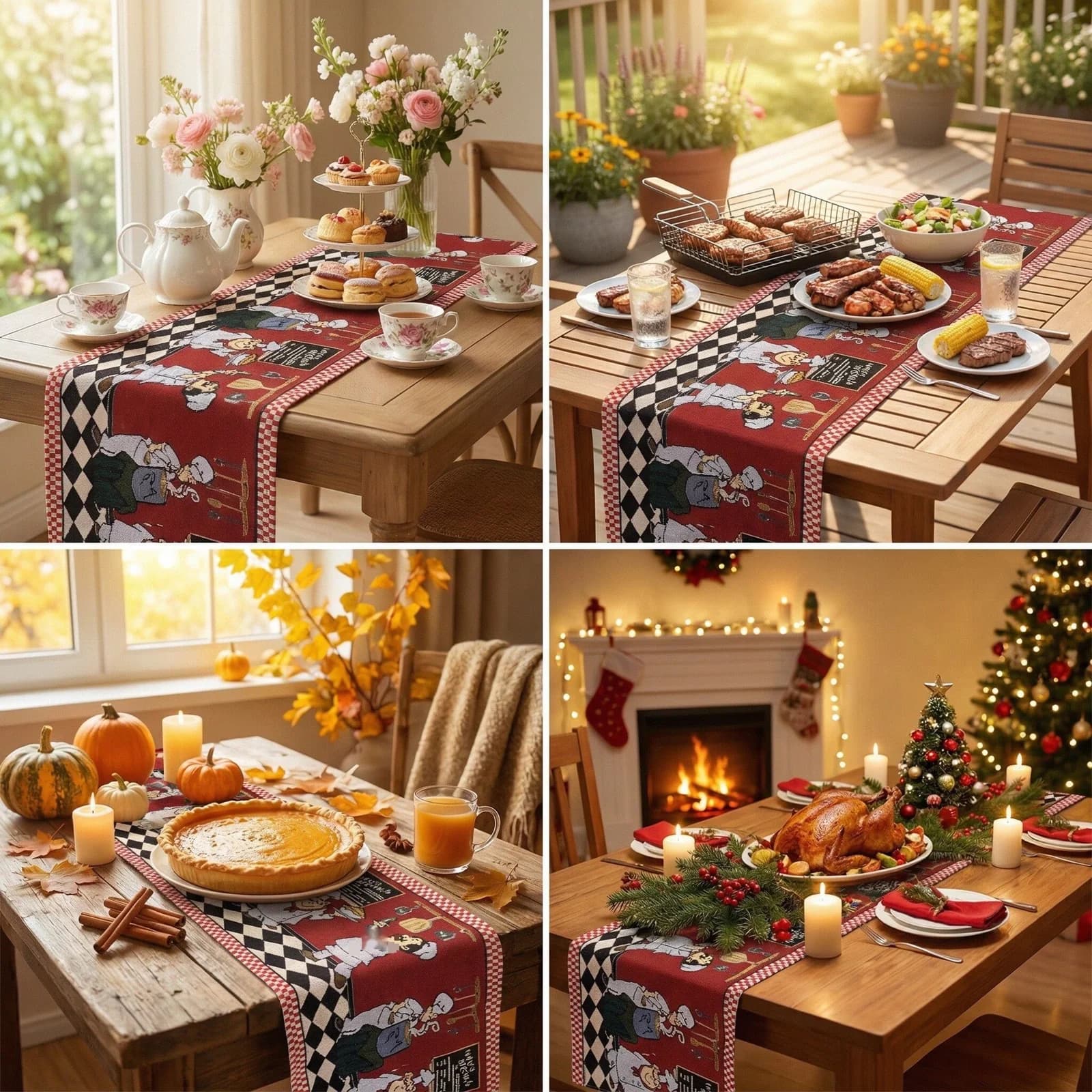 Christmas Table Runner Festive Holiday Decor for Dining Table and Cabinet