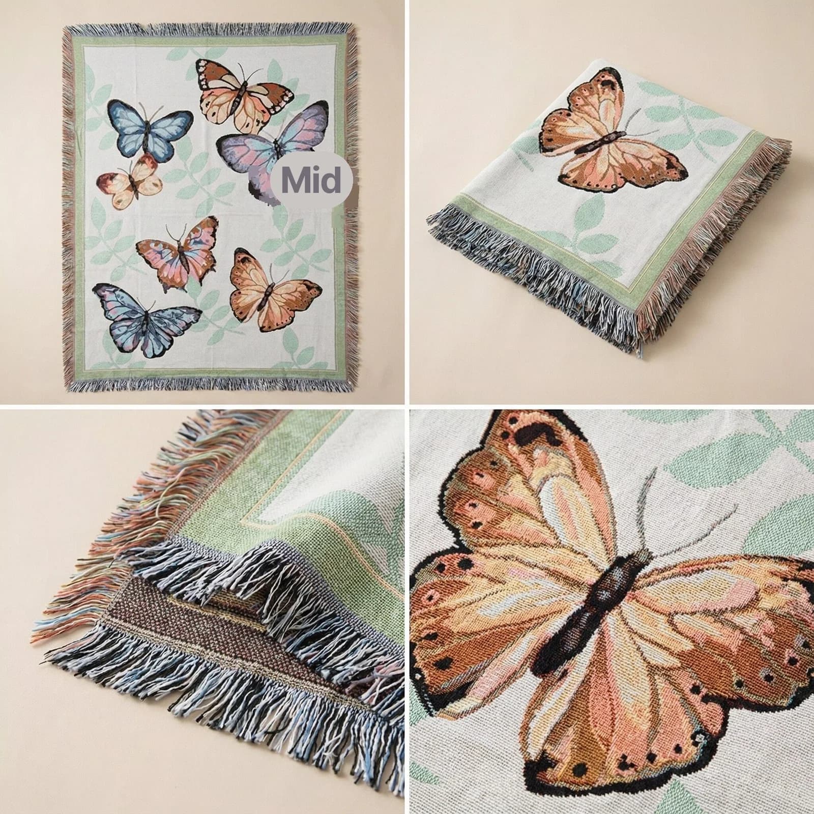 Cotton Blend Throw Blanket with Tassels for Sofa and Bed, 130x160cm