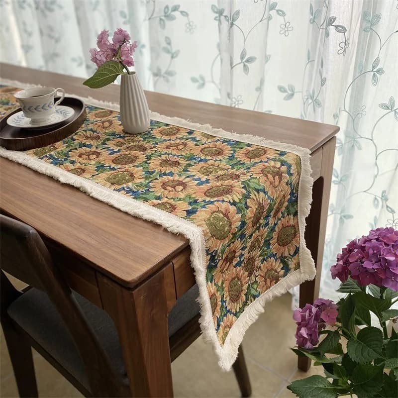 Floral Cotton Blend Table Runner for Dining Table Decor