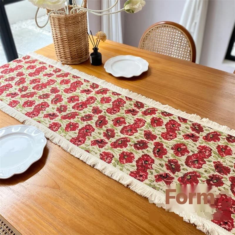 Floral Table Runner Cotton Blend Fabric for Dining Room Decor