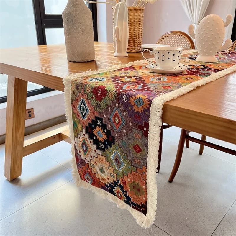 Bohemian Cotton Blend Table Runner for Dining and Living Room Decor