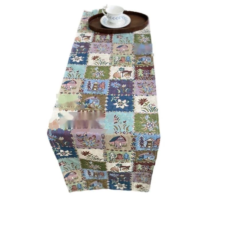 Cotton Linen Blend Table Runner Rustic Floral Butterfly Decor