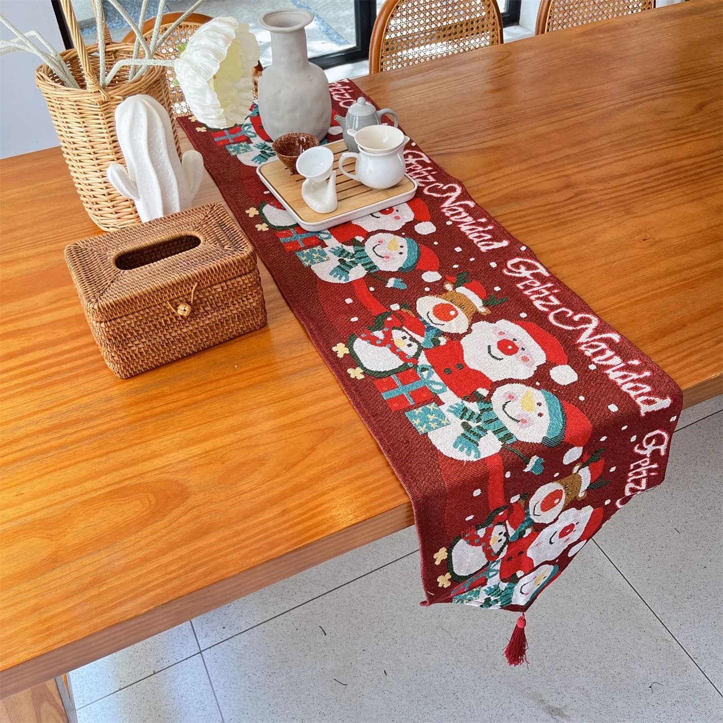 Christmas Table Runner Festive Holiday Party Decor for Dining Table