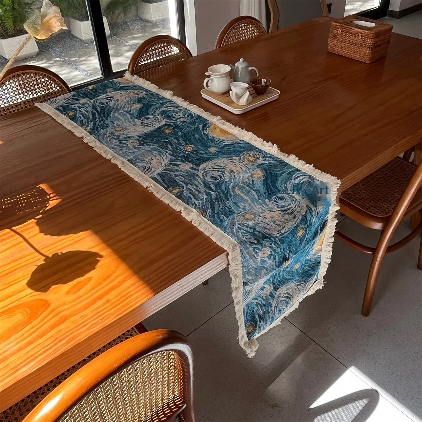 Van Gogh Starry Night Style Table Runner Cotton Blend Decorative Cloth