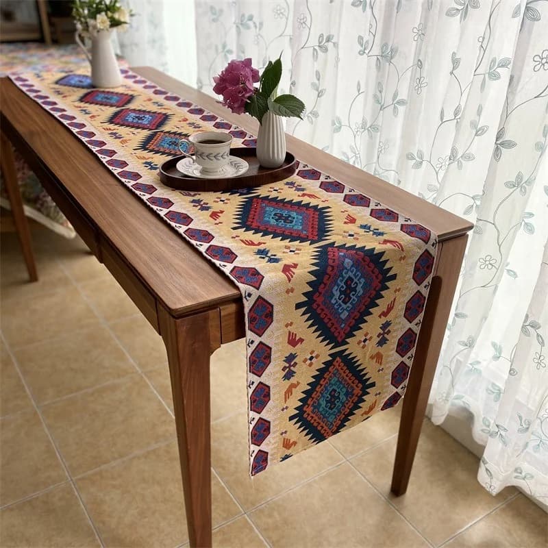 Geometric Cotton Linen Table Runner for Dining and Photography