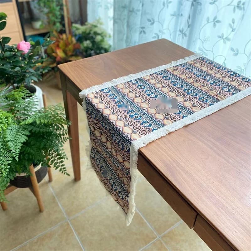 Bohemian Geometric Table Runner Cotton Linen Blend Decorative Cloth