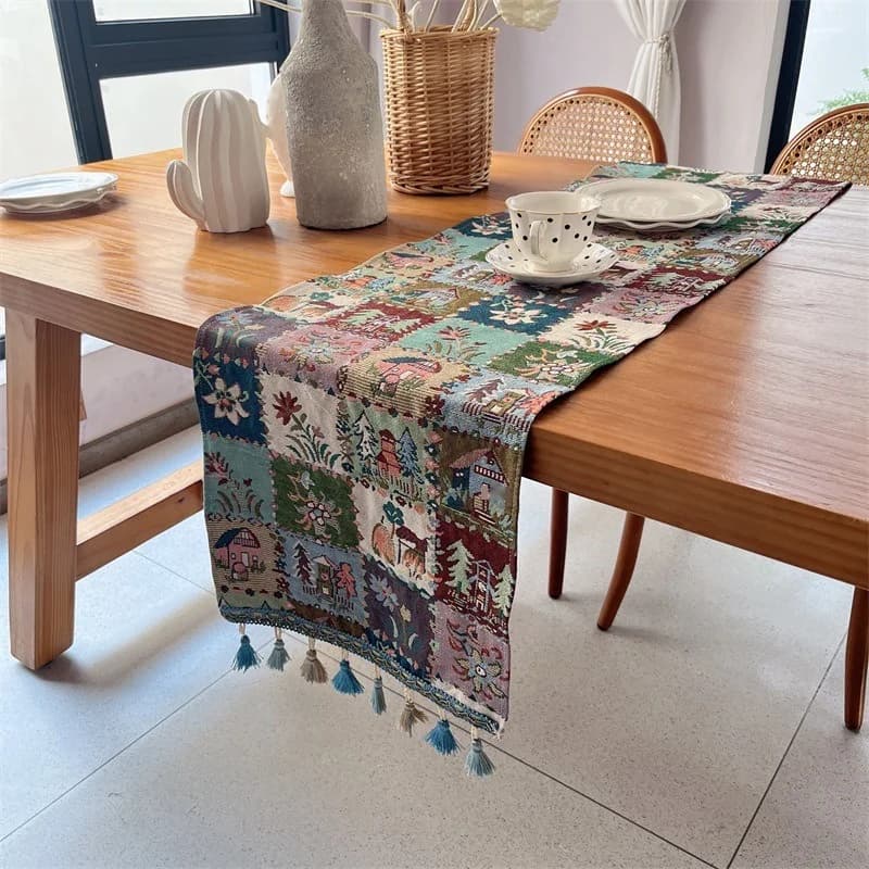 Cotton Blend Table Runner with Butterfly and Floral Prints