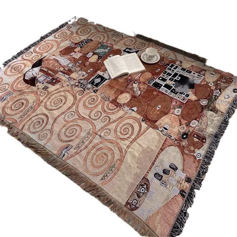 Vintage Oil Painting Style Tapestry Wall Hanging Blanket for Sofa