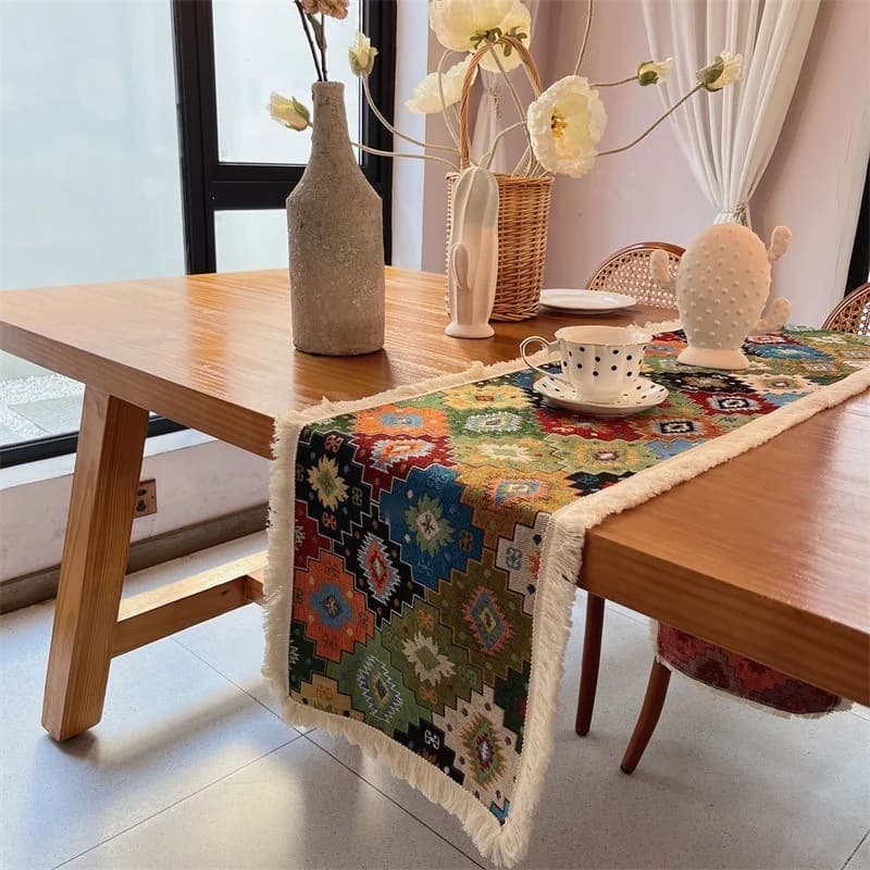 Bohemian Cotton Blend Table Runner for Dining and Living Room Decor