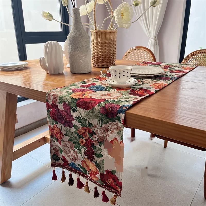 American Style Table Runner with Tassels for Dining and Home Decor