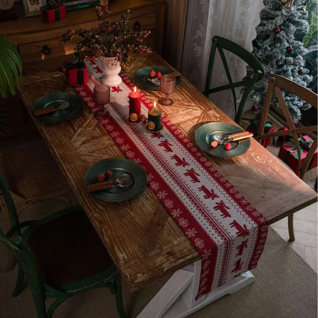 Nordic Elk Christmas Table Runner Festive Holiday Decor for Dining