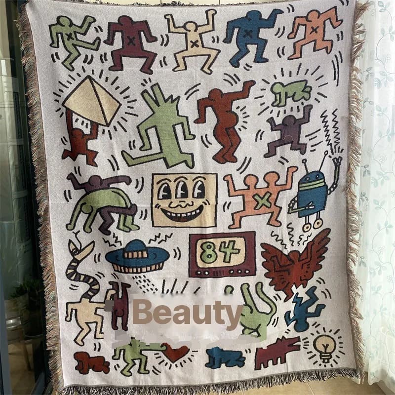 Vintage Art Throw Blanket Cotton Blend Sofa Cover Tapestry