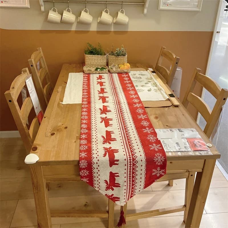 Christmas Table Runner Poinsettia Oil Painting Style Festive Decor