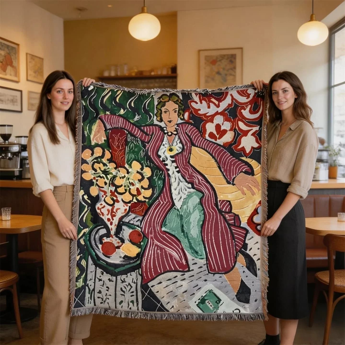 Matisse Style Woven Tapestry Throw Blanket for Wall Decor