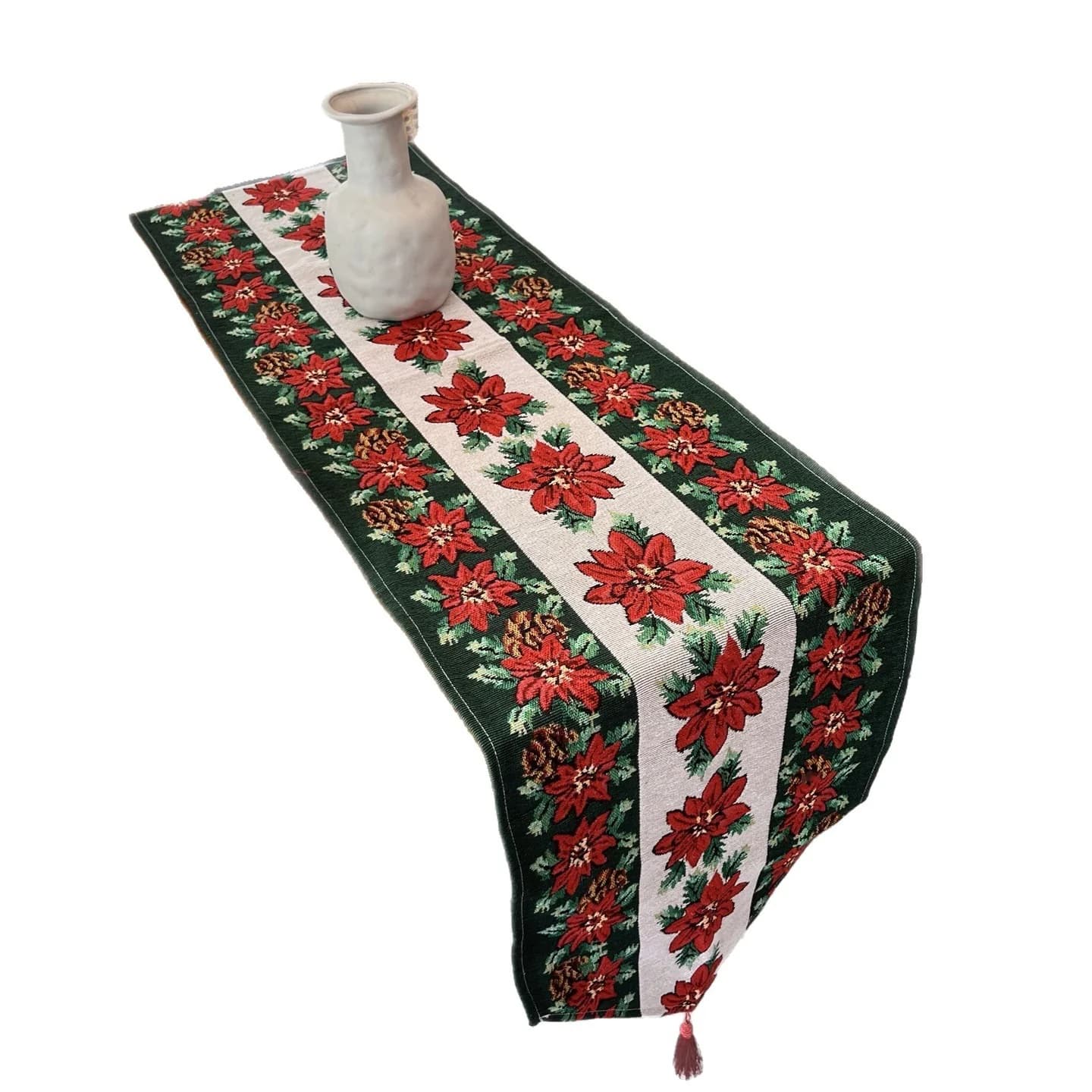 Christmas Table Runner Red Floral Holiday Decor for Dining TV Cabinet