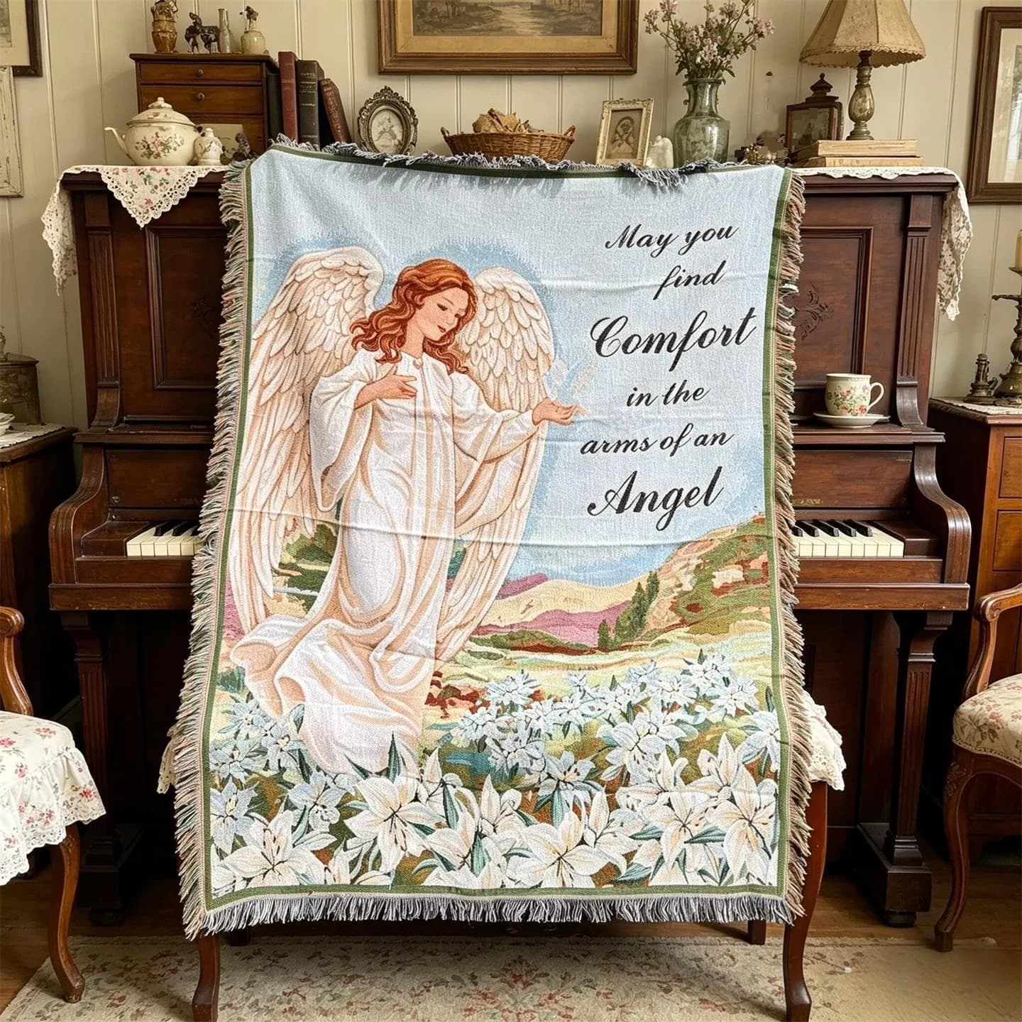 Angel Pattern Decorative Throw Blanket for Sofa and Wall Art