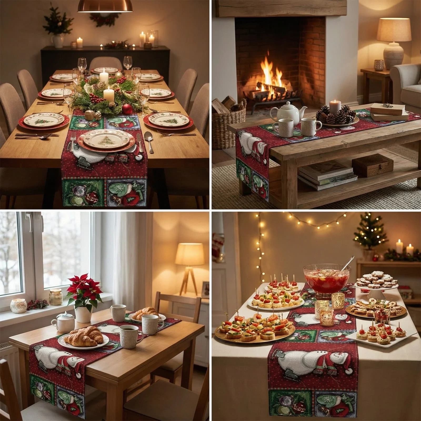 Christmas Table Runner Cotton Linen Blend Holiday Decor for Dining