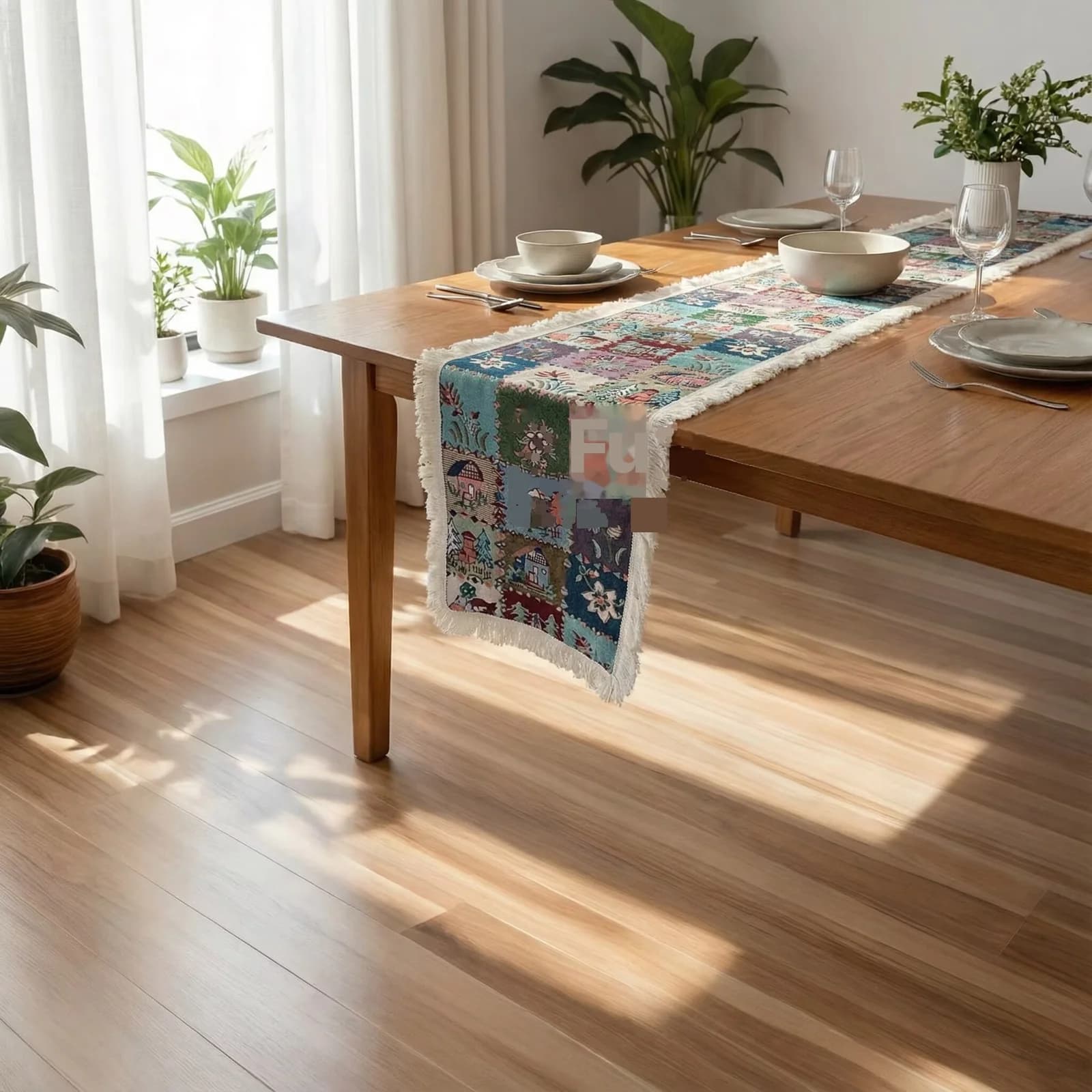Jacquard Table Runner Cotton Blend Floral Pattern for Dining Decor