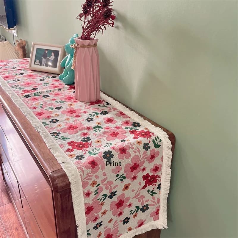 American Country Style Table Runner Cotton Blend Floral Decor