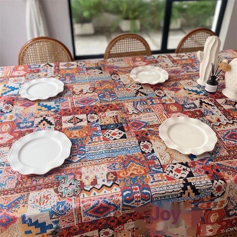 Retro Bohemian Jacquard Tablecloth Geometric Pattern Decorative Cover