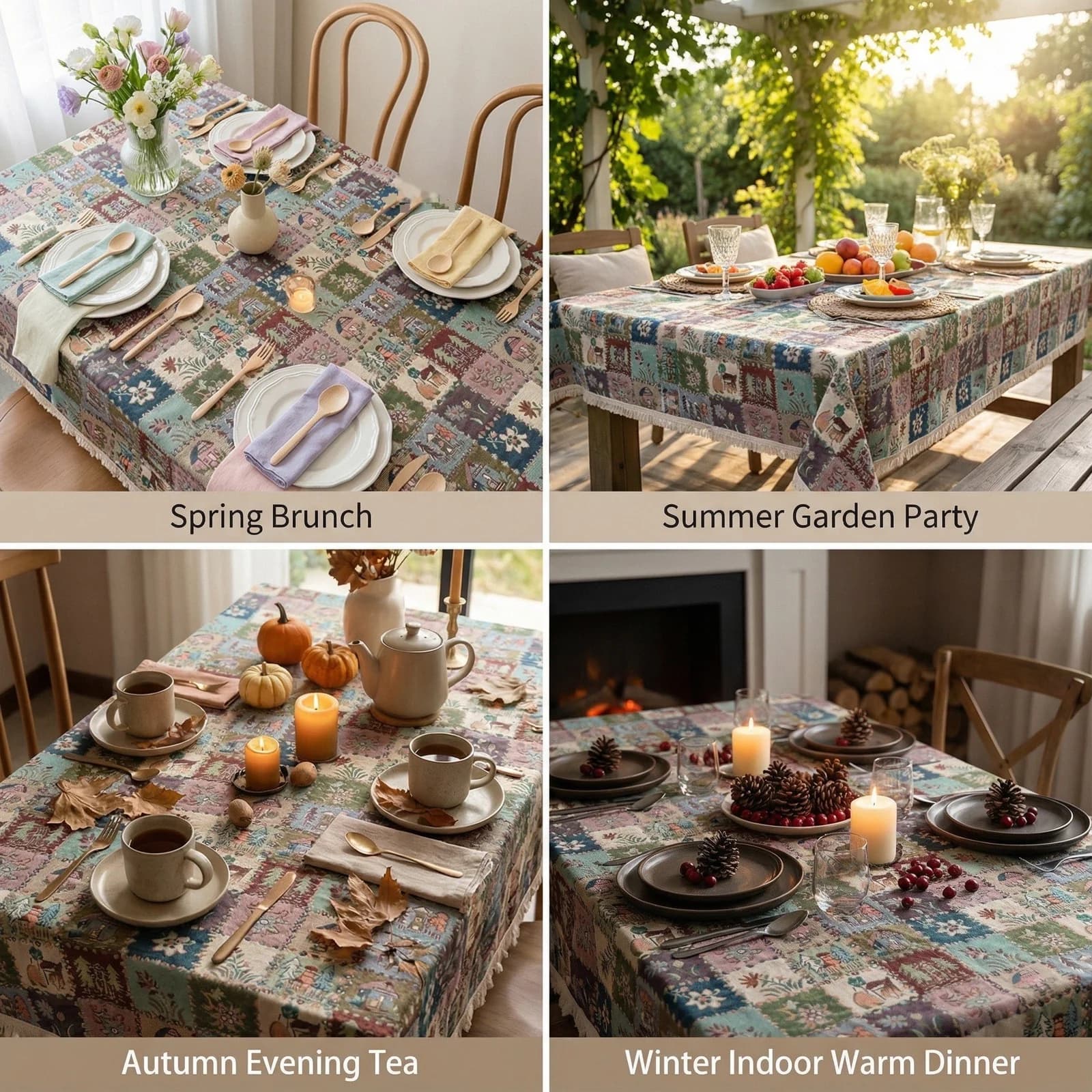Rustic Country Jacquard Table Runner Floral Oil Painting Style Decor