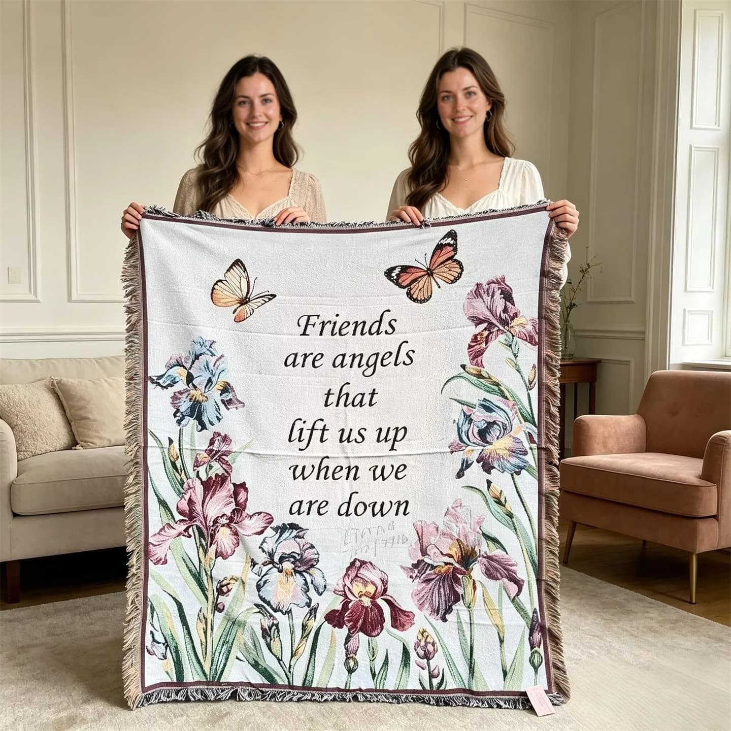 Cotton Blend Decorative Throw Blanket for Sofa, Floral Tapestry Cover