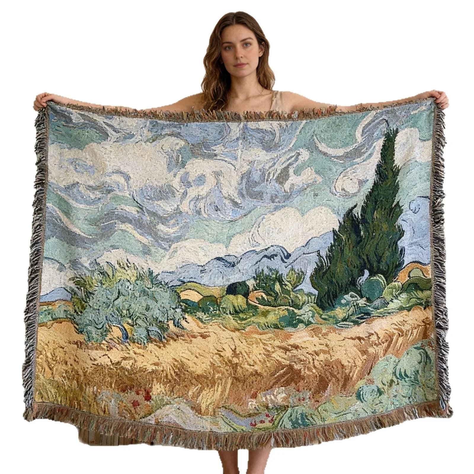 Van Gogh Style Woven Tapestry Throw Blanket for Sofa Wall Decor