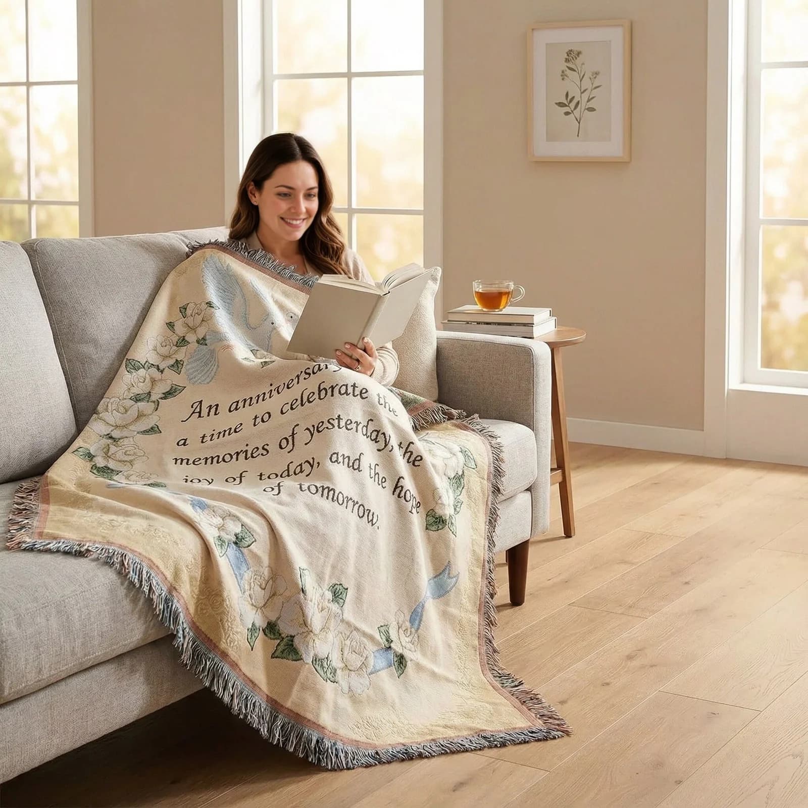 Woven Tapestry Throw Blanket with Tassels for Sofa Bed Wall Decor