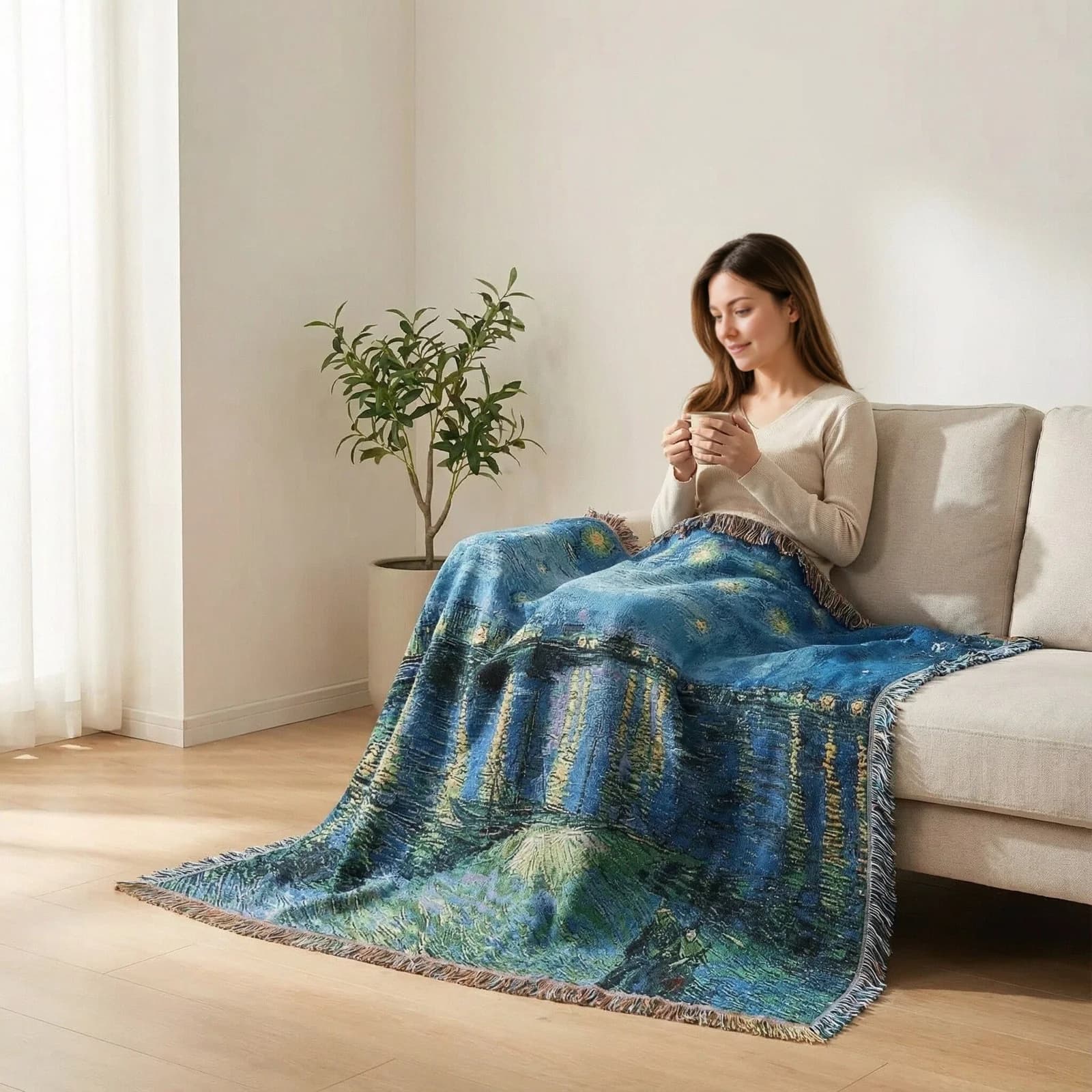 Van Gogh Style Art Tapestry Throw Blanket for Sofa Decor