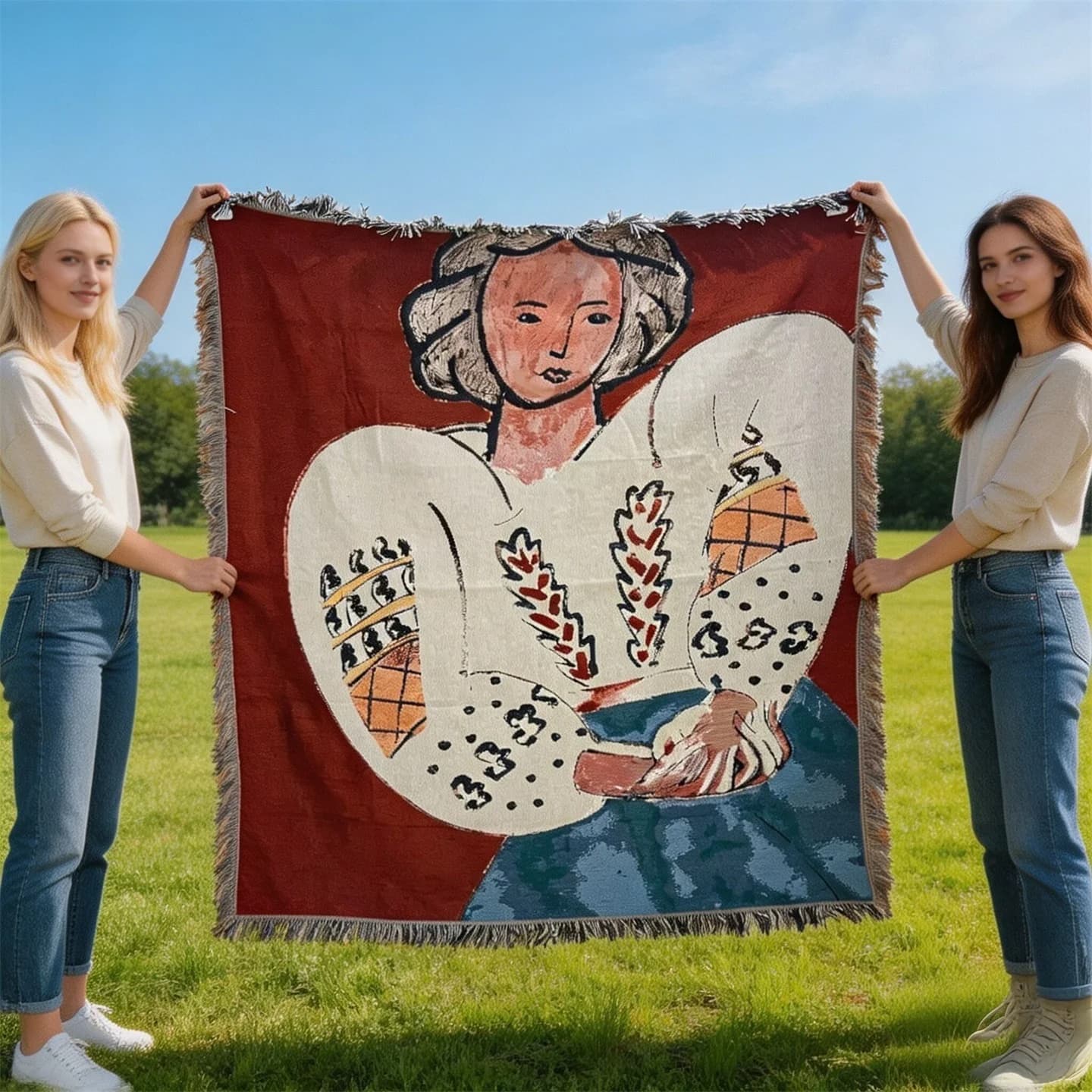 Matisse Style Woven Tapestry Throw Blanket for Wall Decor