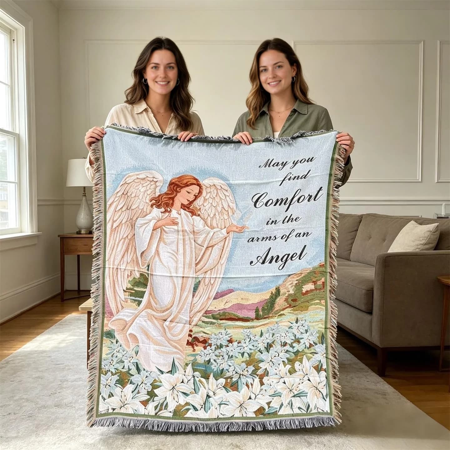 Angel Pattern Decorative Throw Blanket for Sofa and Wall Art