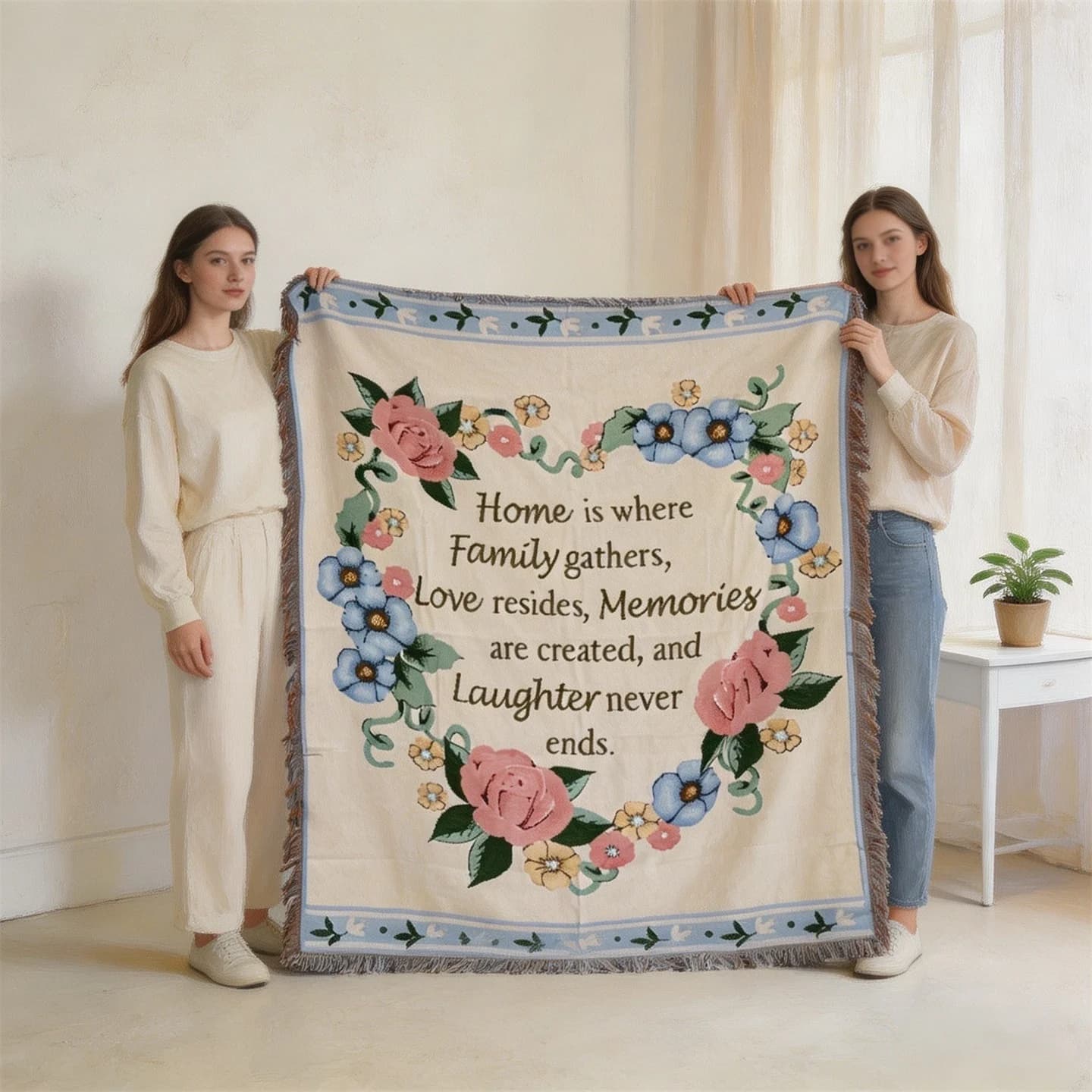 Woven Cotton Blend Throw Blanket for Sofa and Wall Decor 130x160cm
