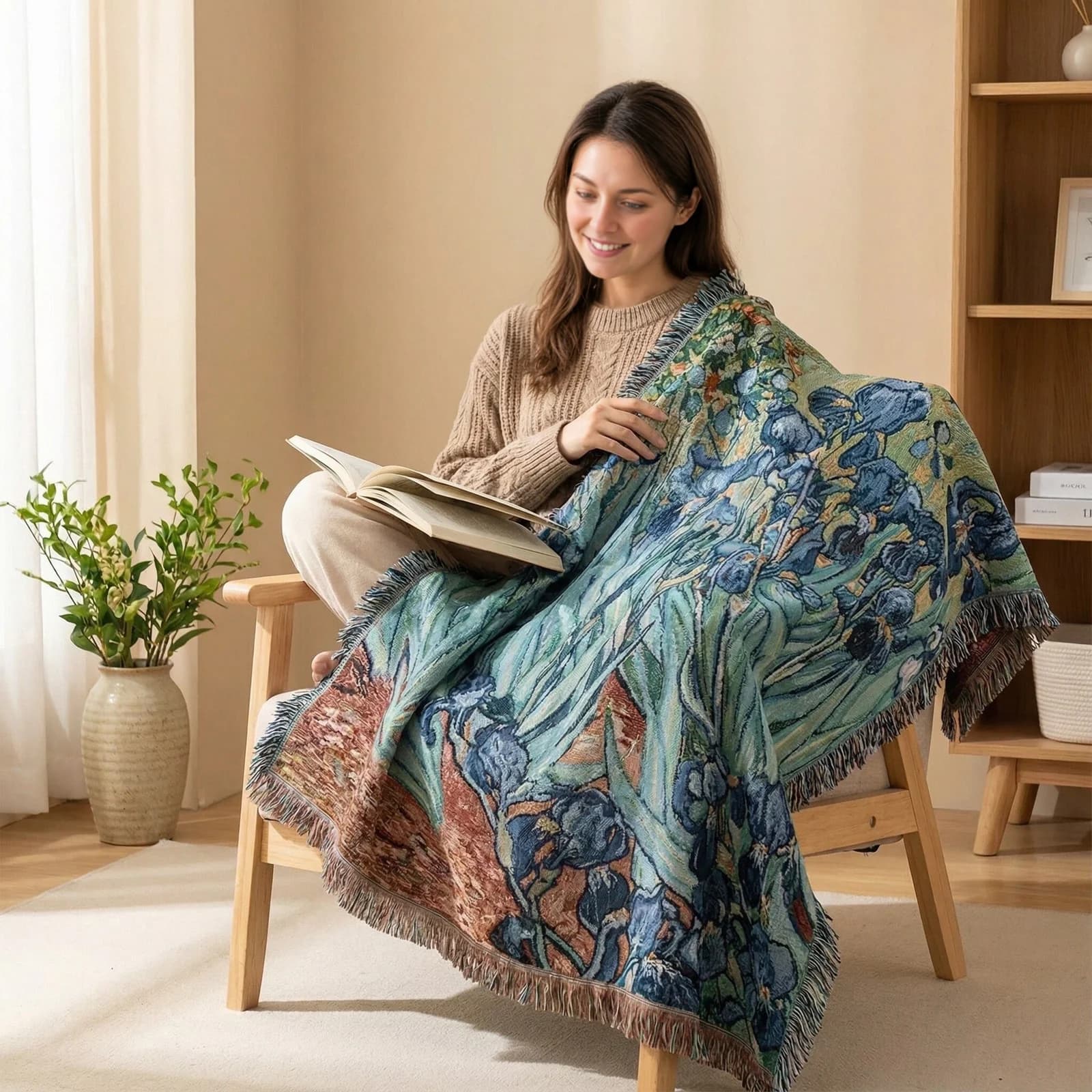 Van Gogh Style Tapestry Throw Blanket Cotton Blend Sofa Cover