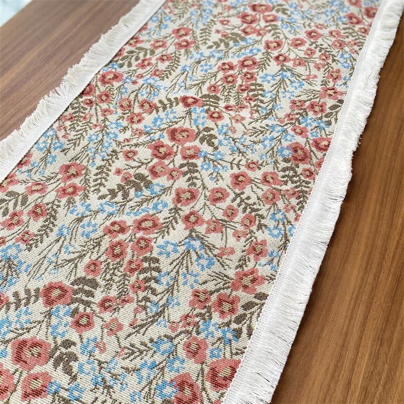 Floral Table Runner Cotton Blend Fabric for Dining Table Decor