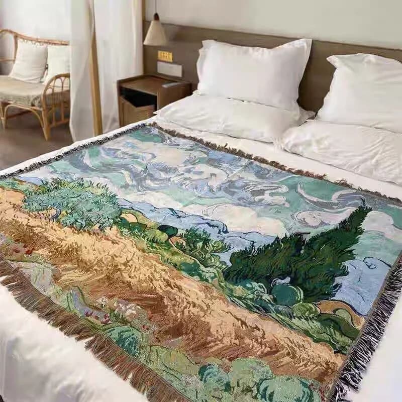 Van Gogh Style Woven Tapestry Throw Blanket for Sofa Wall Decor