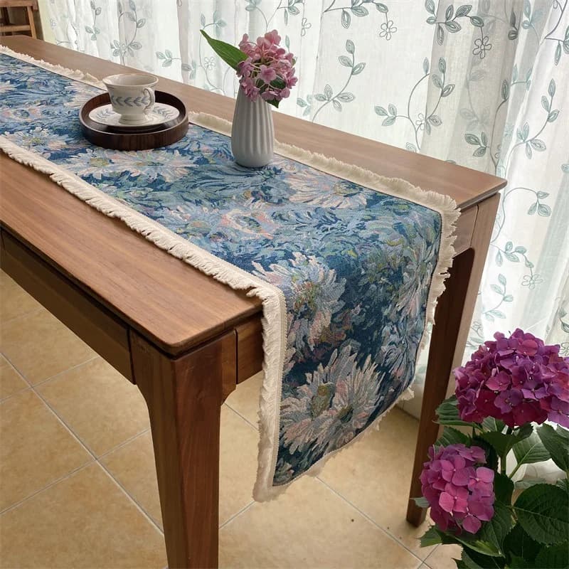 Floral Cotton Blend Table Runner for Dining Table Decor