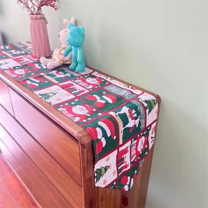 Christmas Table Runner Cotton Linen Blend Festive Decor for Sideboard