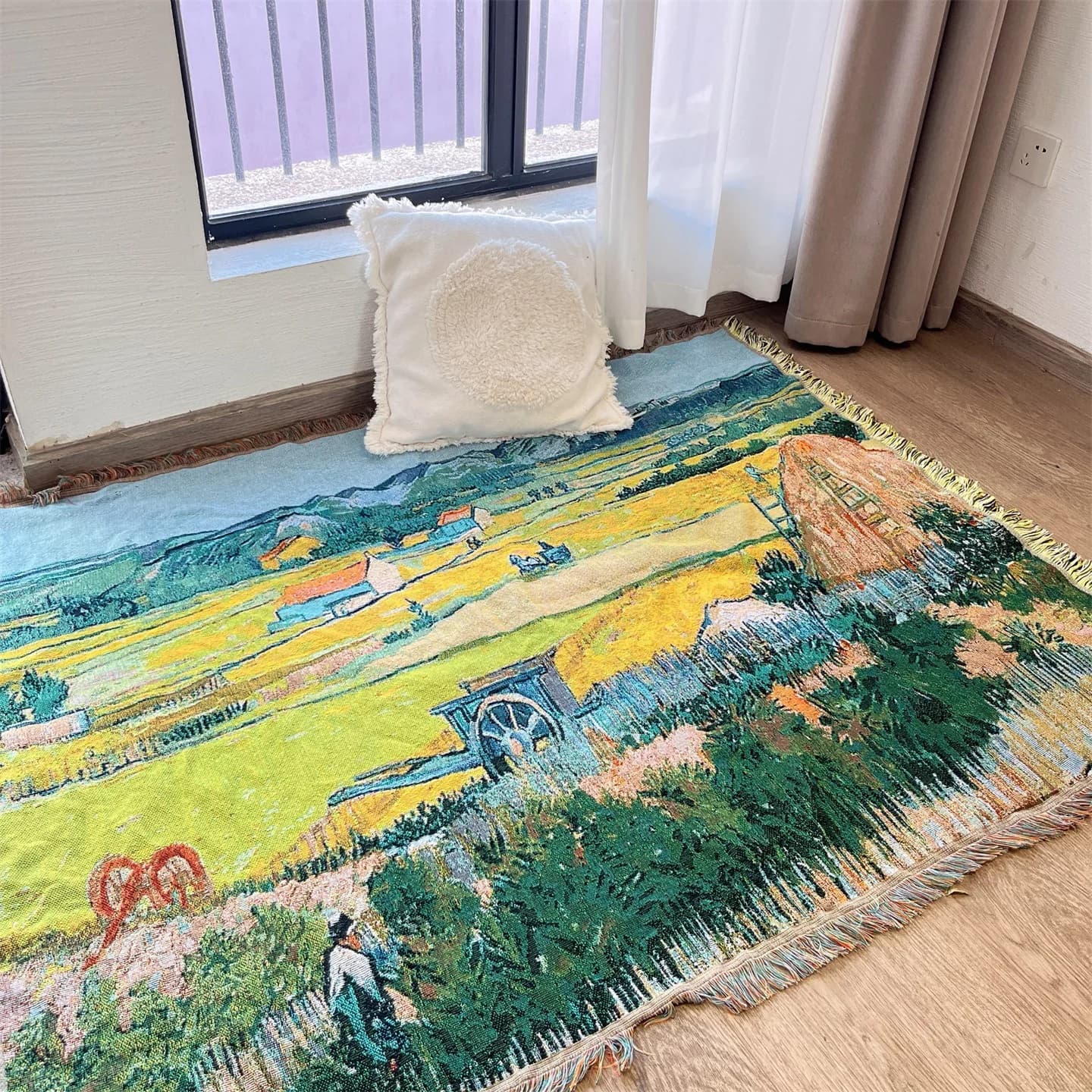 Van Gogh Style Woven Throw Blanket for Sofa Bed Wall Decor 130x160cm