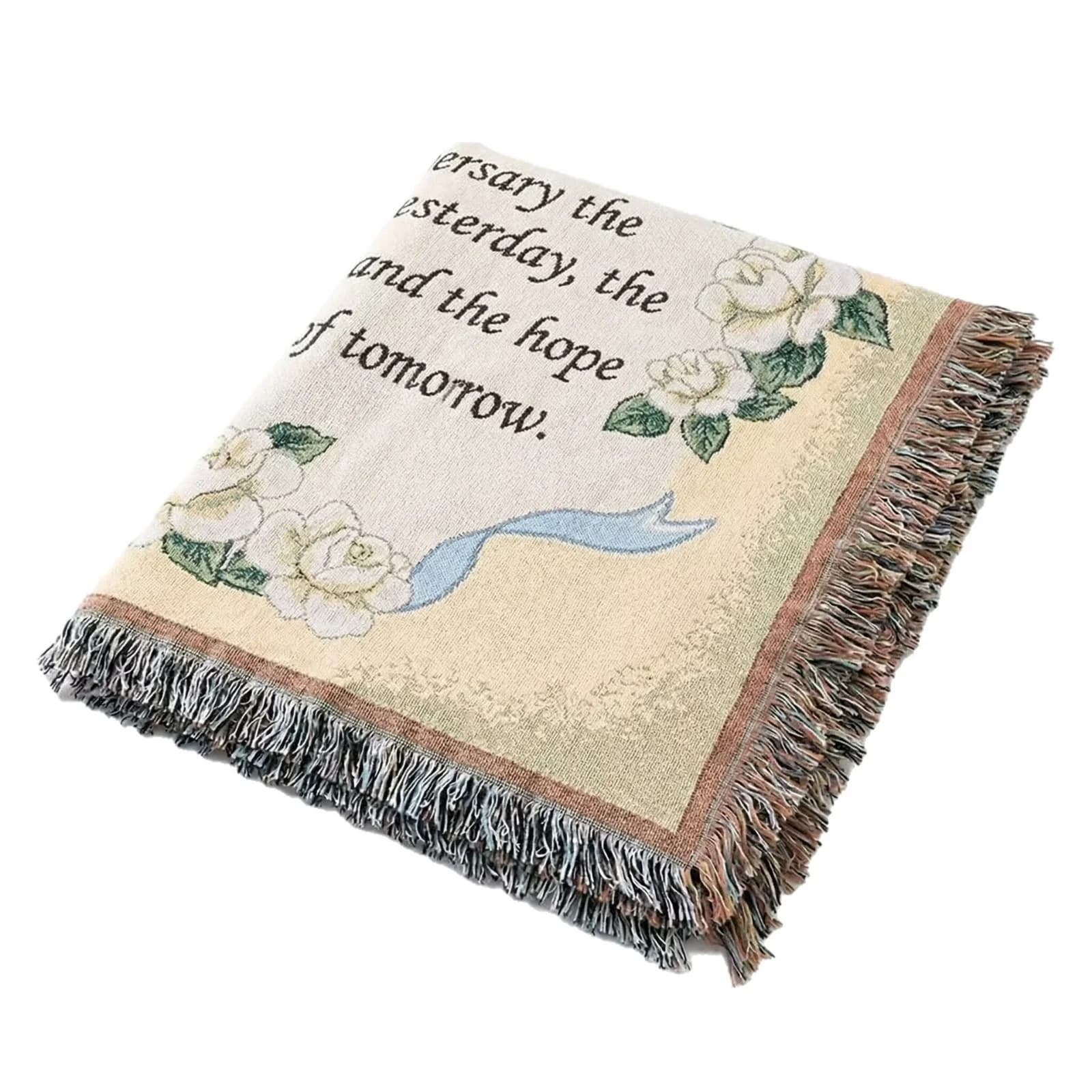 Woven Tapestry Throw Blanket with Tassels for Sofa Bed Wall Decor