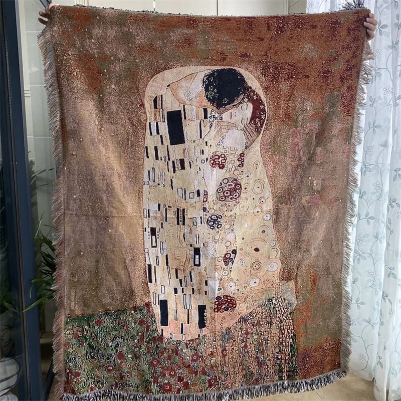 Vintage Oil Painting Style Tapestry Wall Hanging Blanket for Sofa