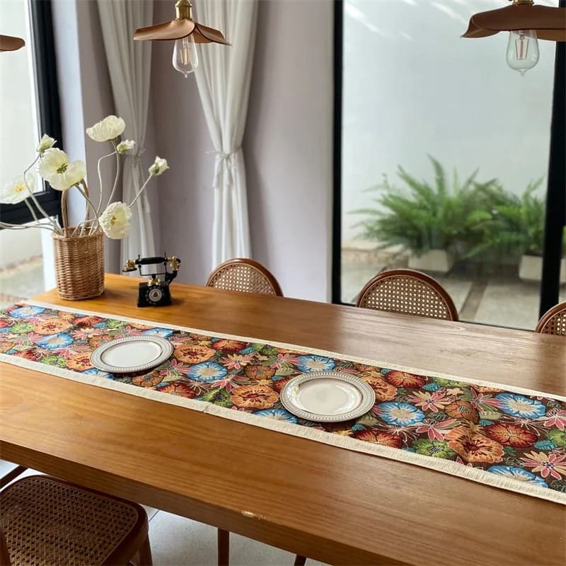 Bohemian Table Runner Cotton Blend Floral Print Decorative Cloth