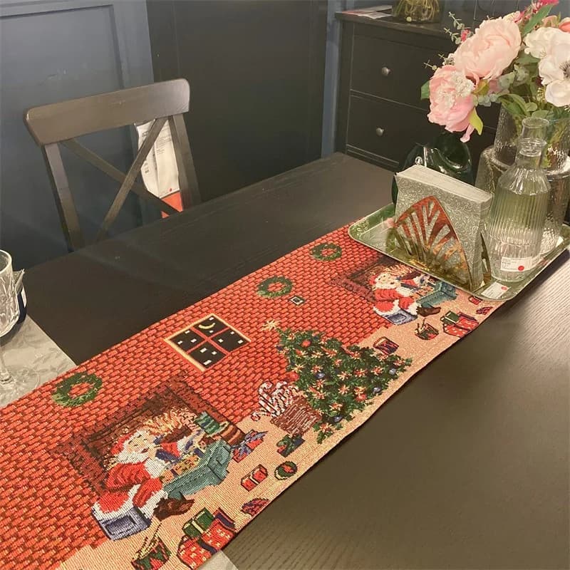 Christmas Table Runner Jacquard Woven Holiday Decor for Dining
